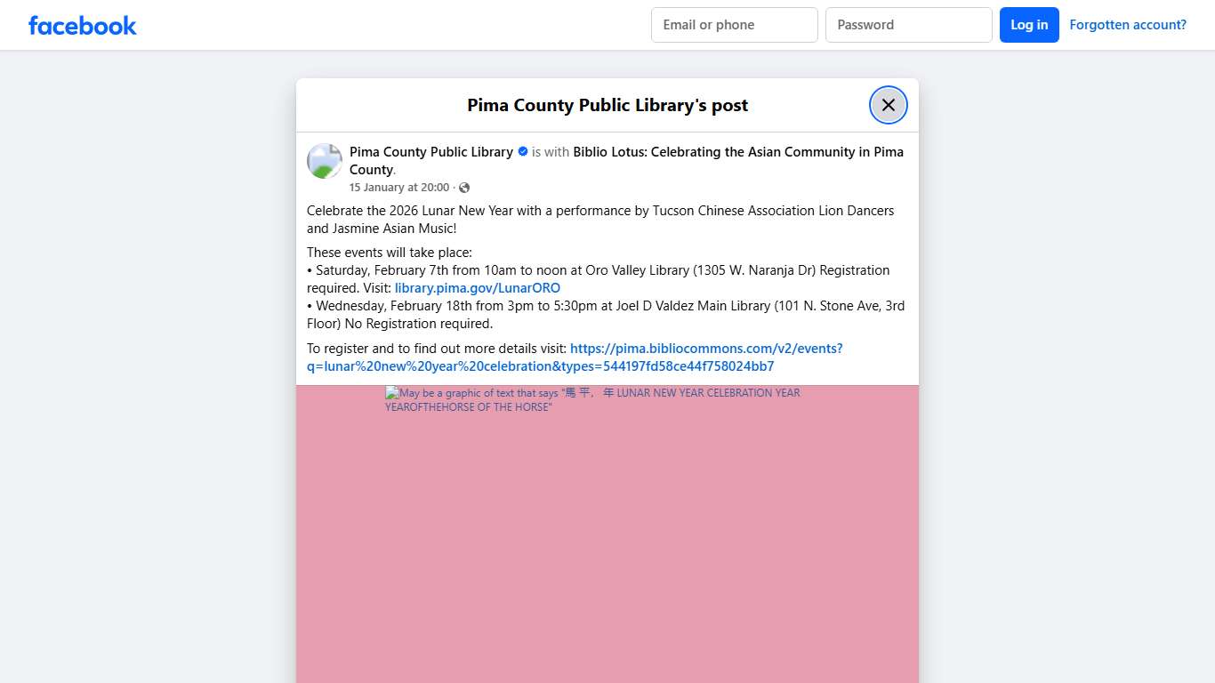 Celebrate the 2026 Lunar New... - Pima County Public Library Facebook