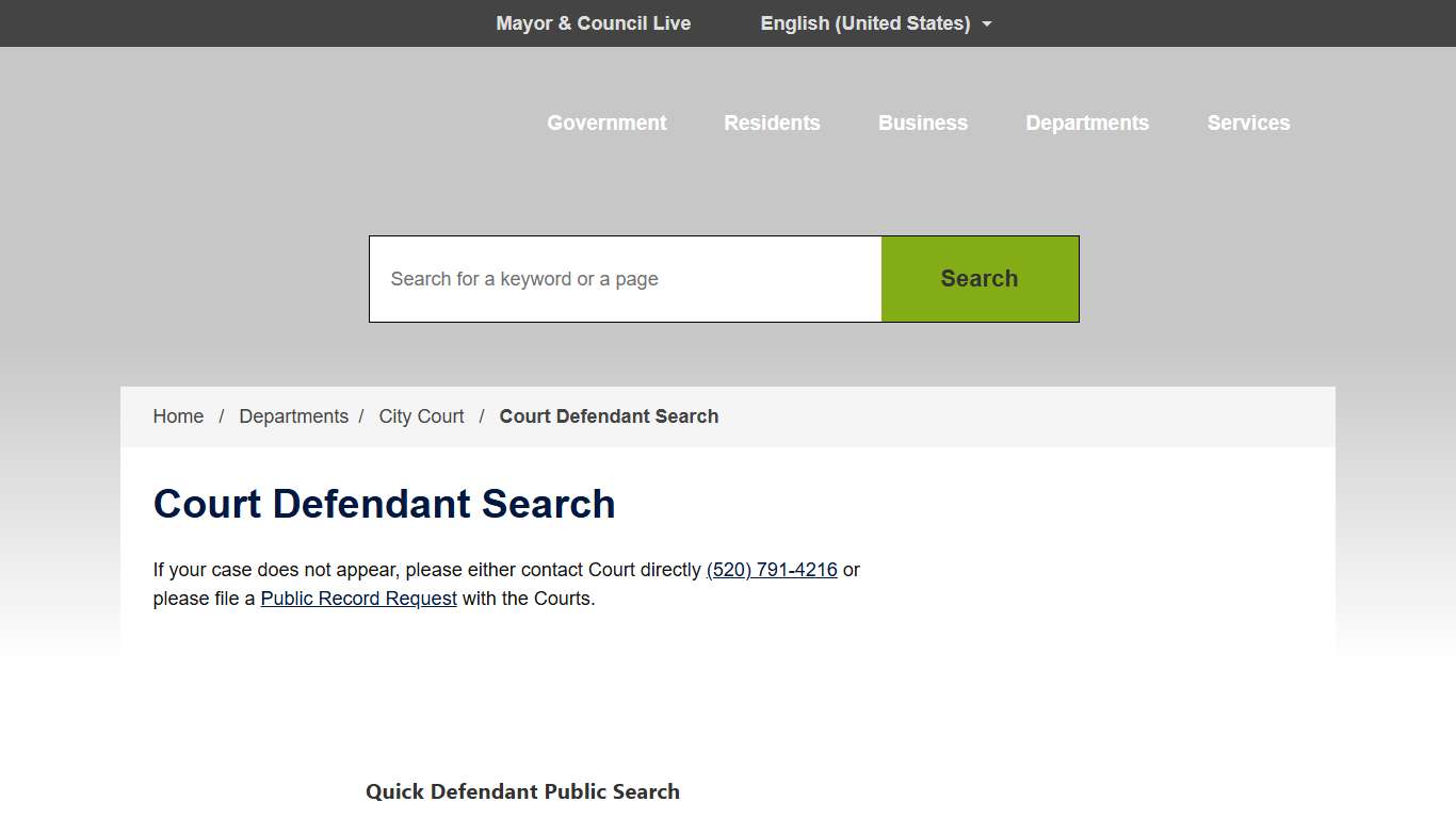 Court Defendant Search City of Tucson